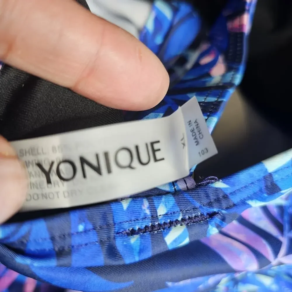 Yonique Tankini Swim Top Leaf Print Adjustable Straps Xl Blue Pink Coastal Beach